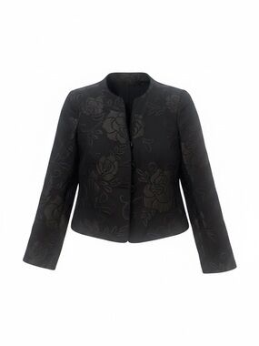 Armani Collezioni Black Floral Jacquard Collarless Cropped Blazer